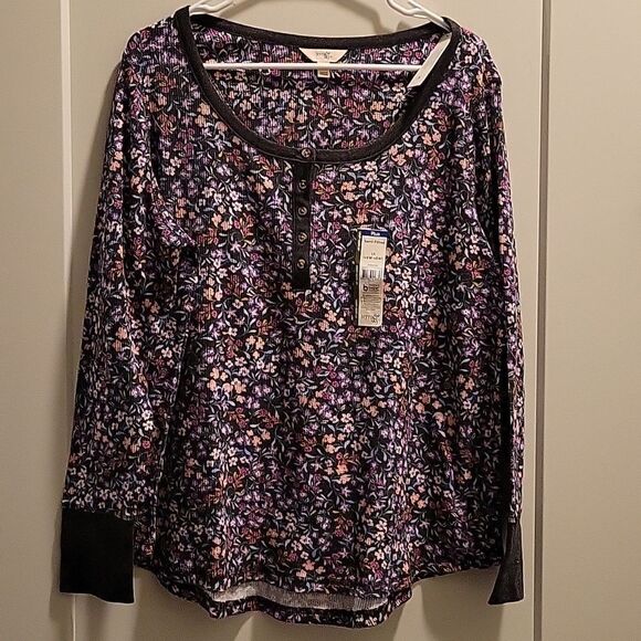 Terry & Sky Women’s Plus Size Long Sleeve Henley Thermal Waffle Tee 1x Floral - Picture 5 of 9